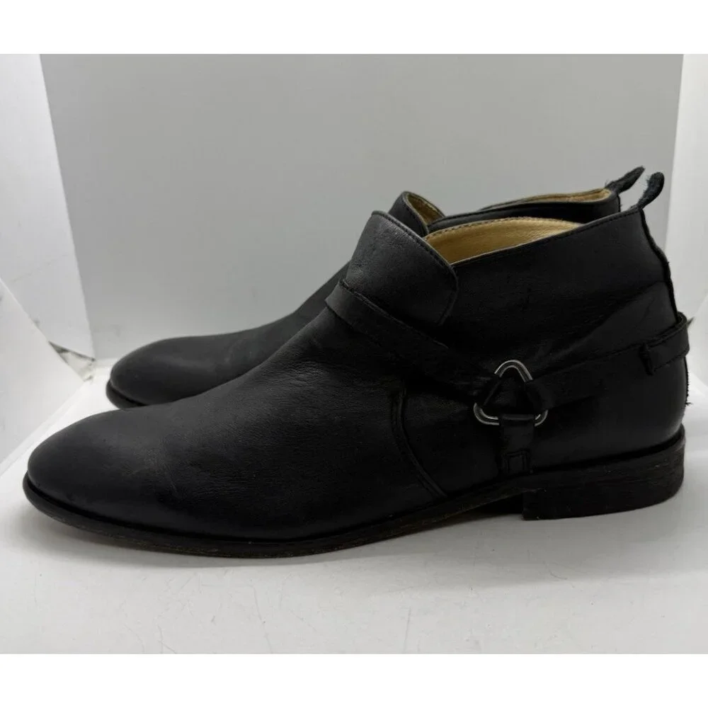 Hudson London Men’s Chelsea Ankle Boot EU 44/US 11 Black Leather Strappy Pull On